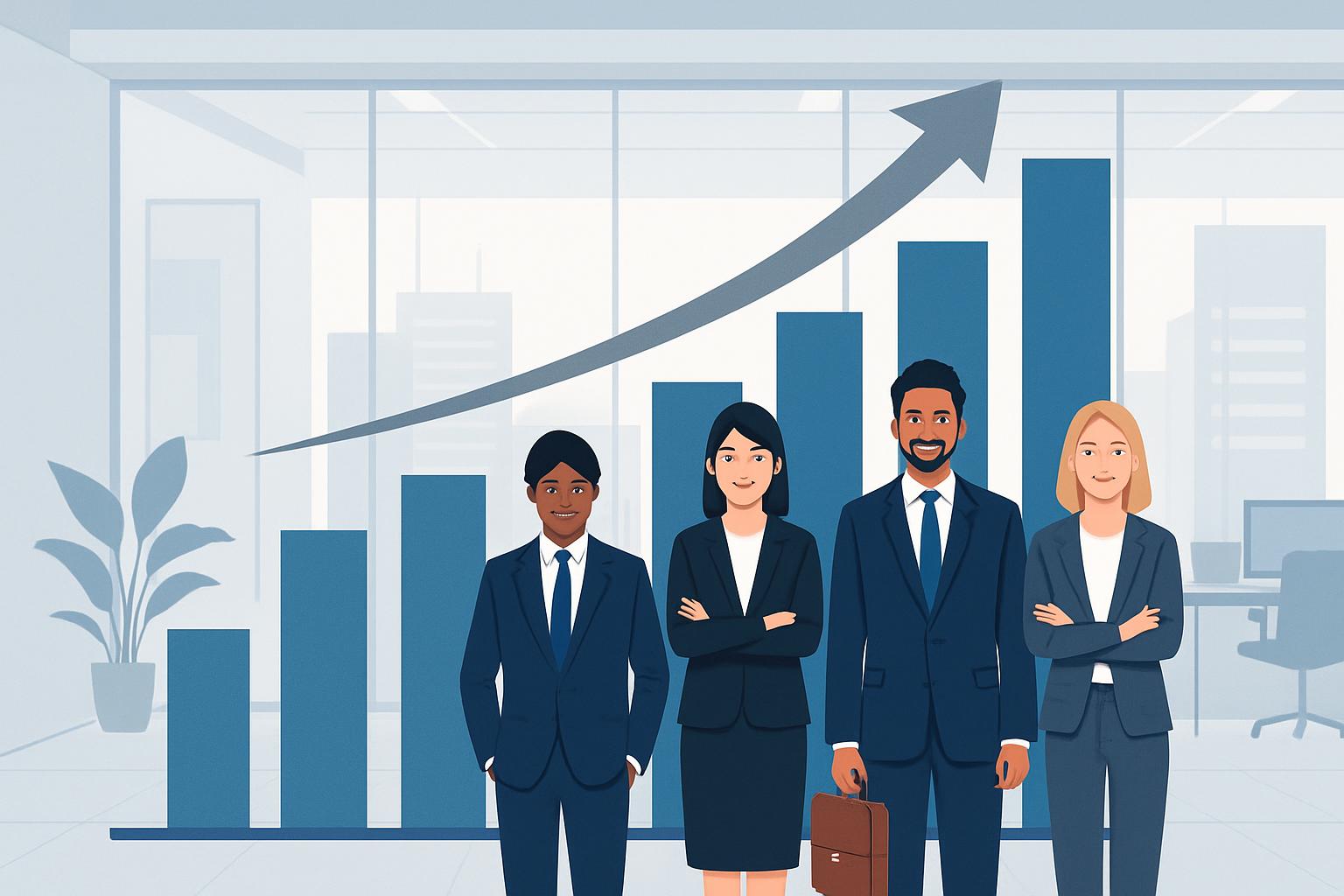 外国人労働者数の増加と法令違反リスクを示す企業の会議シーン