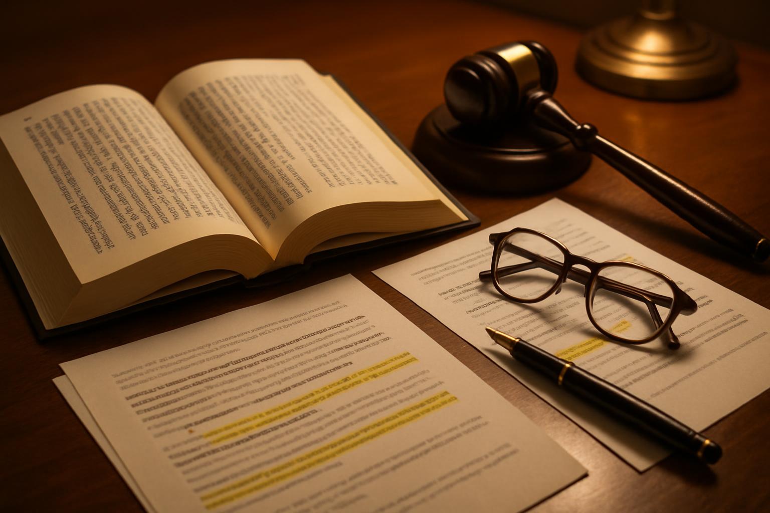 改正行政書士法の法律書と法務関連書類が並ぶデスク