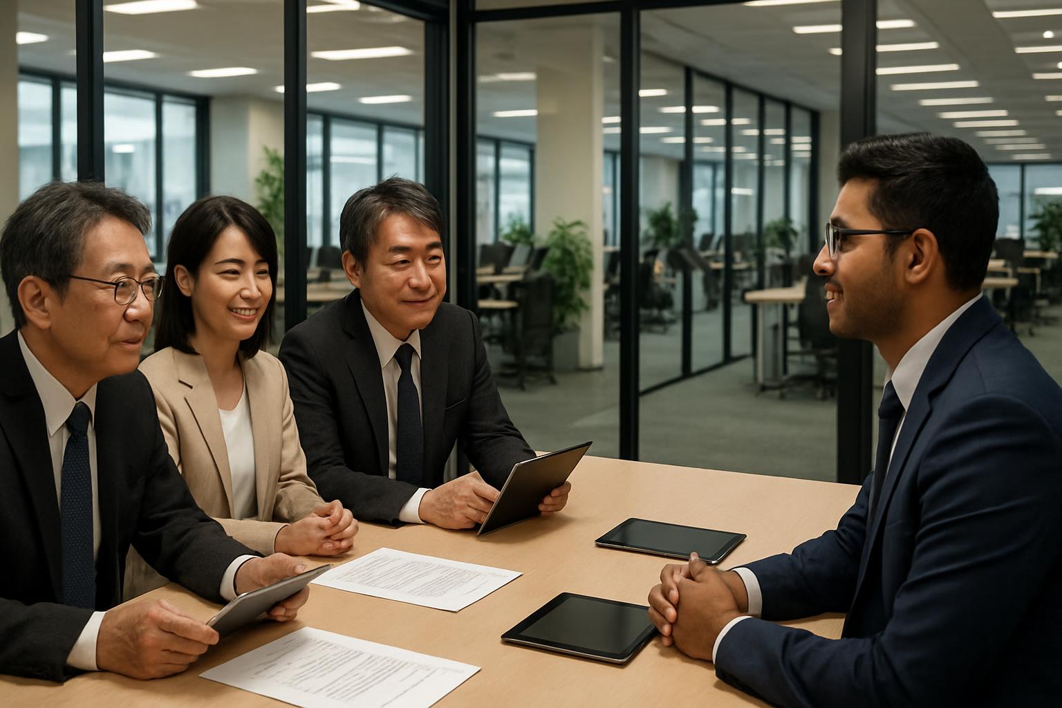 外国人候補者を面接する日本企業の採用チーム