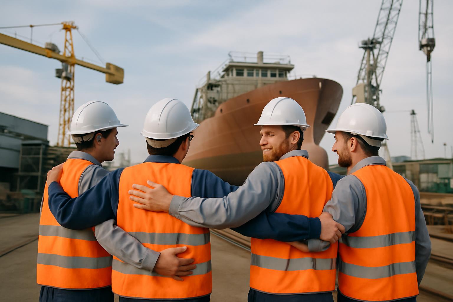 造船所での元請けと協力企業の連携体制イメージ