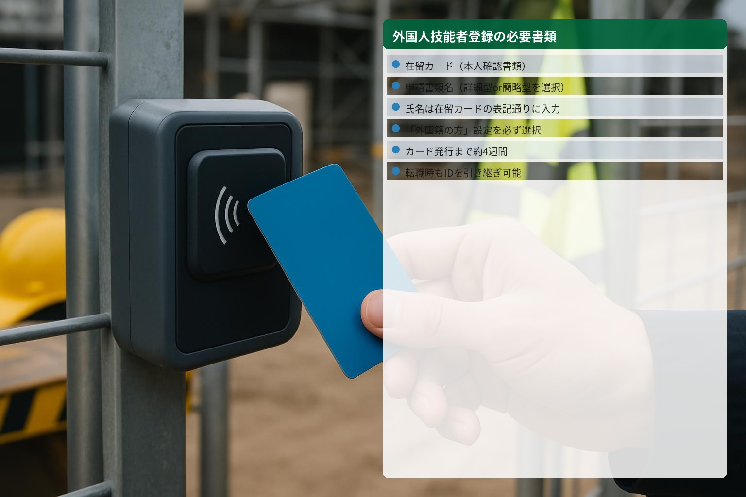 外国人技能者のCCUS登録必要書類とICカードのイメージ