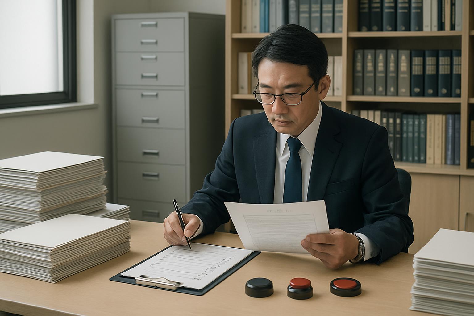 許可要件の書類を確認する担当者