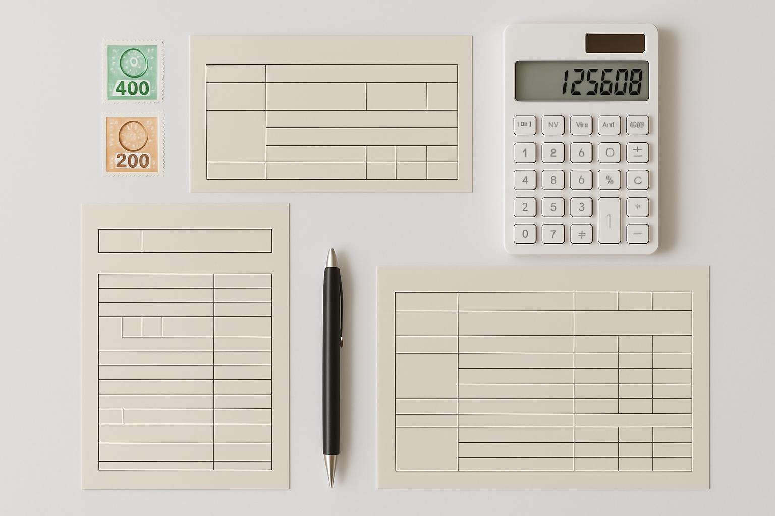 申請費用の内訳を示す収入印紙と書類のイメージ