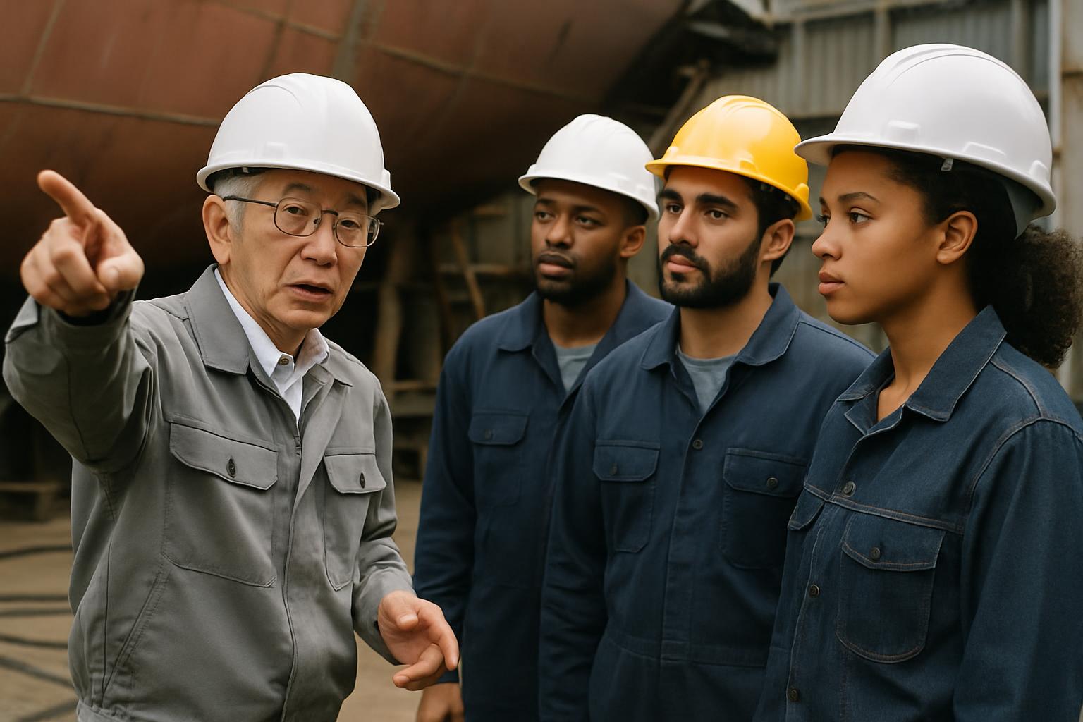 造船所での外国人向け安全衛生教育のイメージ