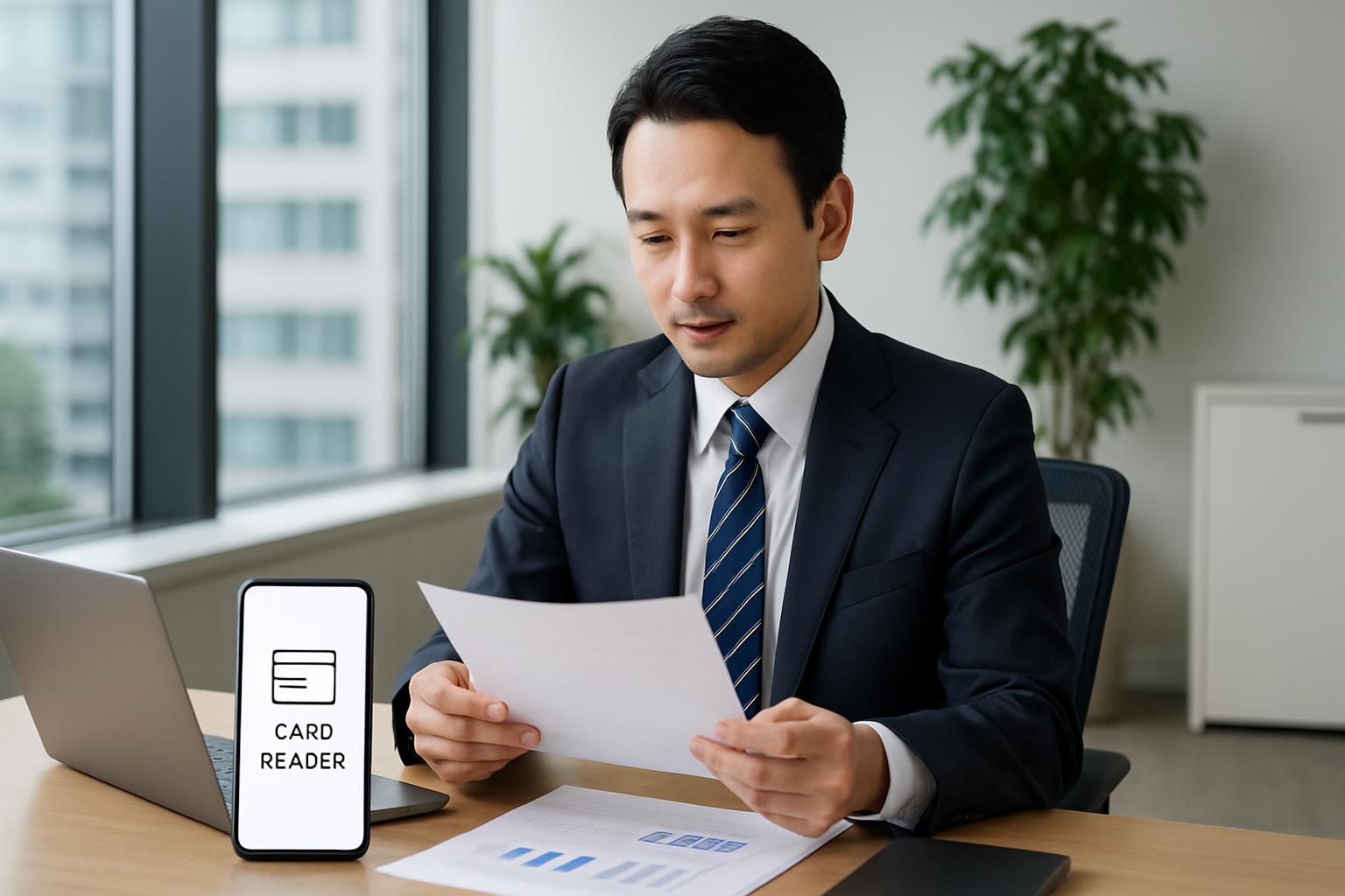 人事担当者が在留カード等読取アプリで在留カードを確認しているイメージ