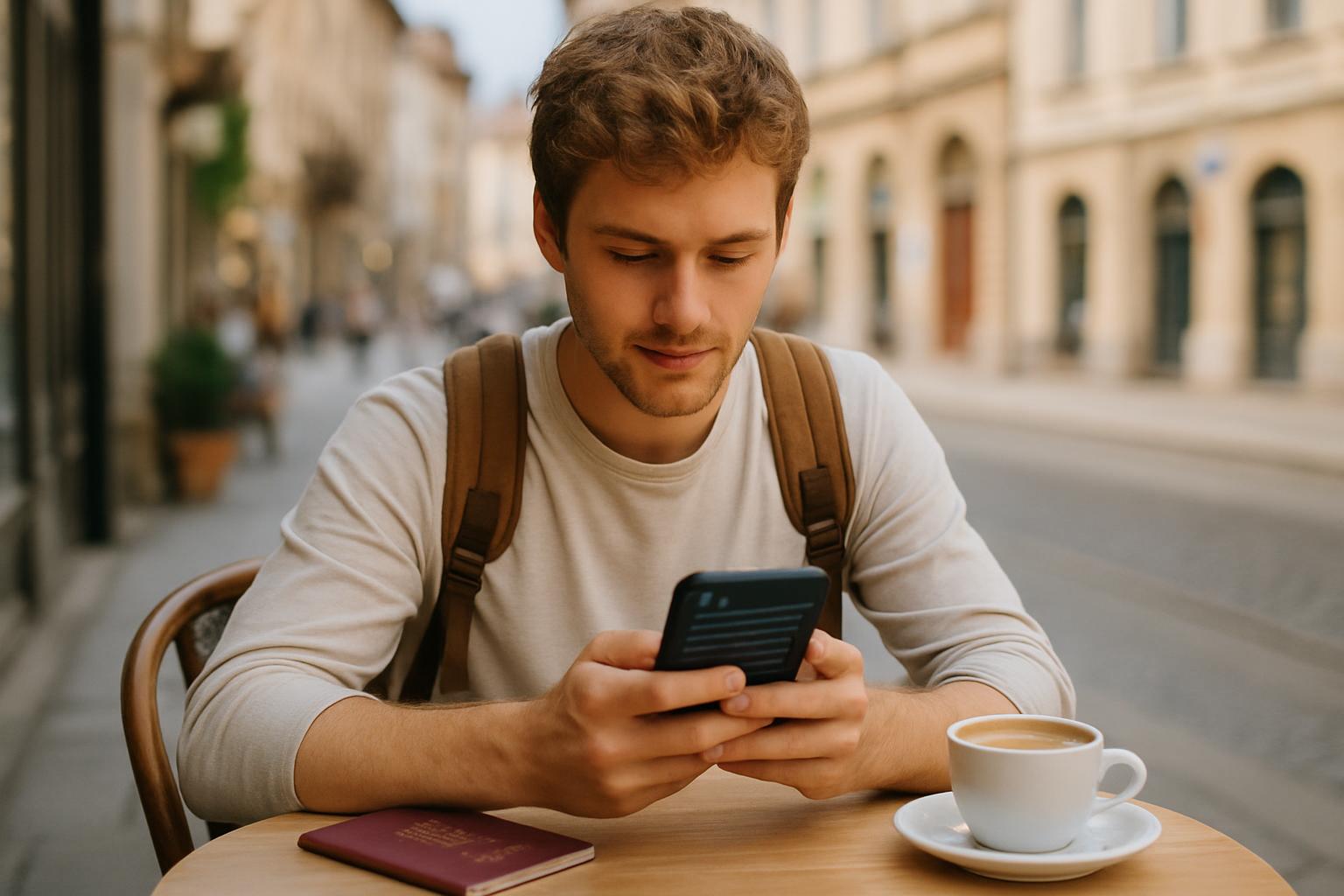 スマートフォンでJESTA申請を行う外国人旅行者