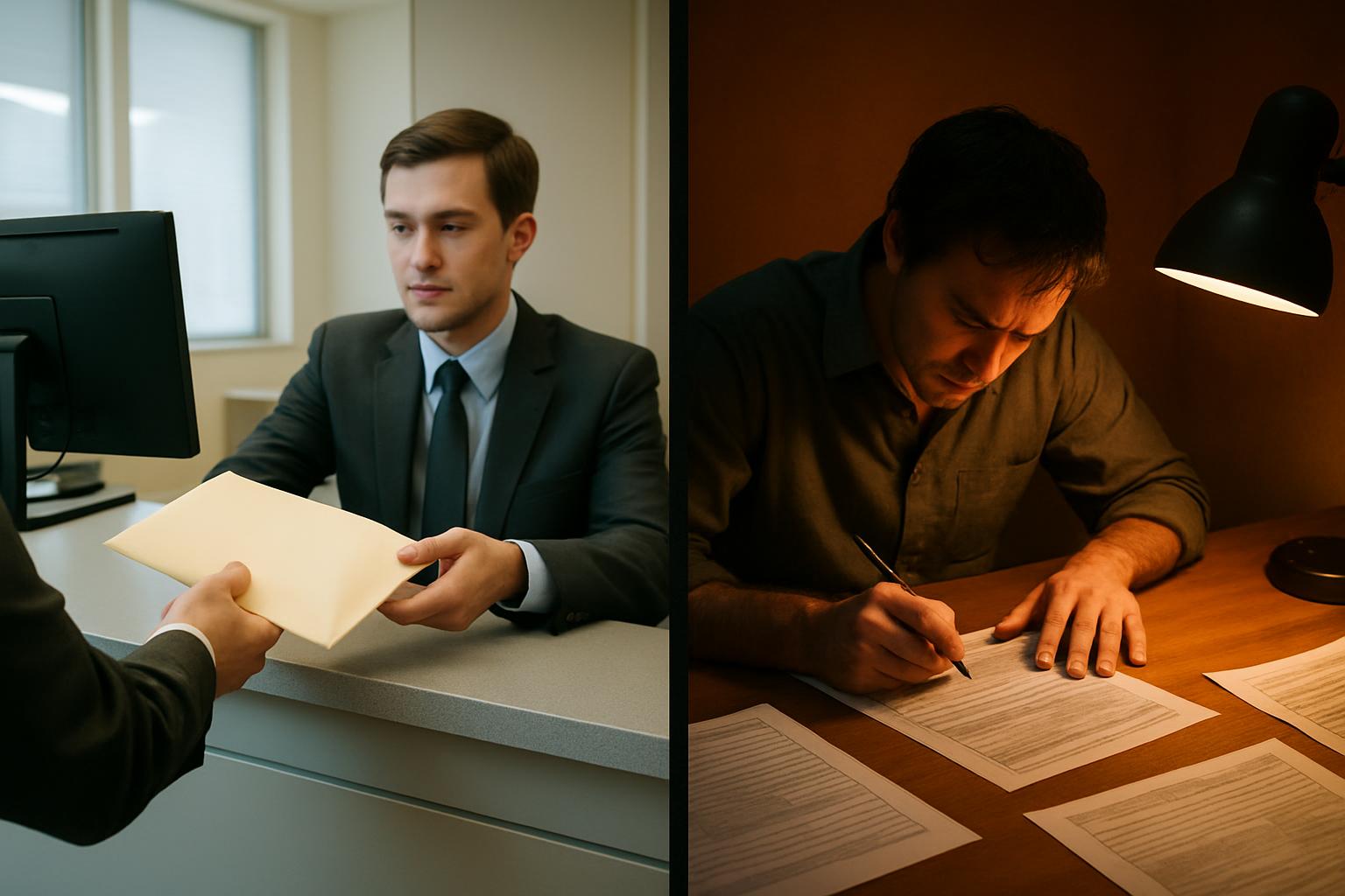 書類提出と書類作成の違いを対比するイメージ