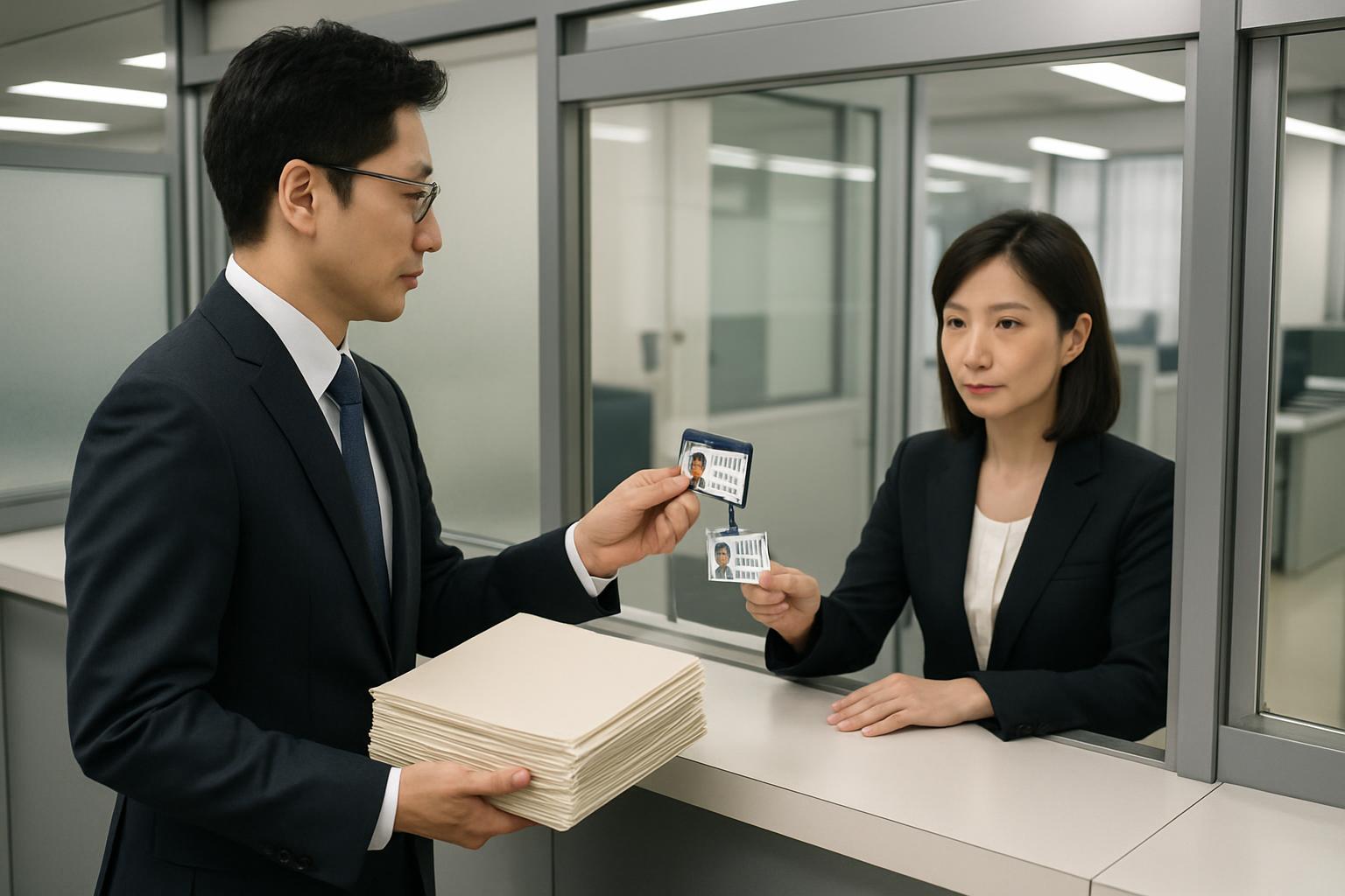 申請取次行政書士が入管窓口で書類を提出する様子