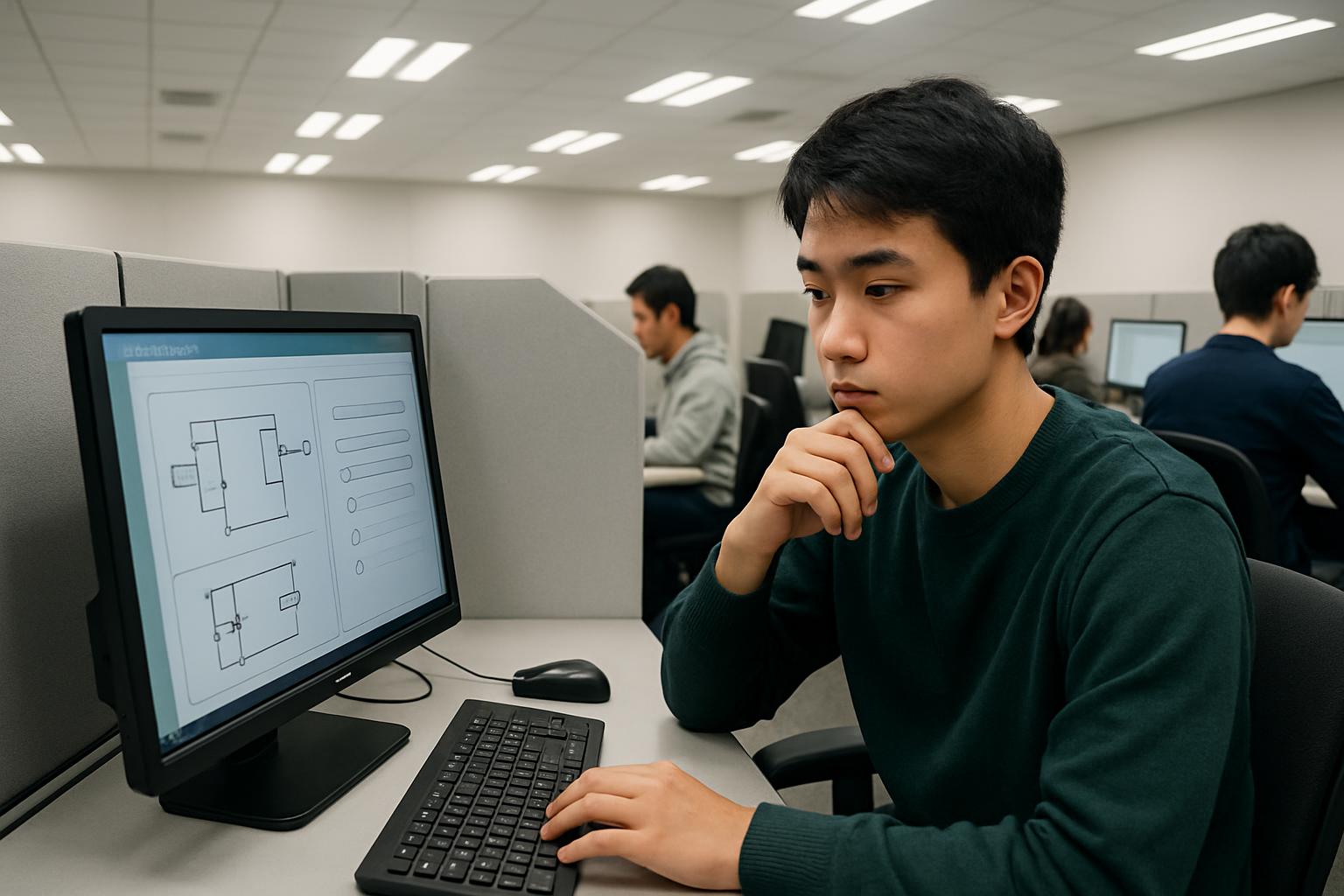 テストセンターでCBT試験を受験する外国人