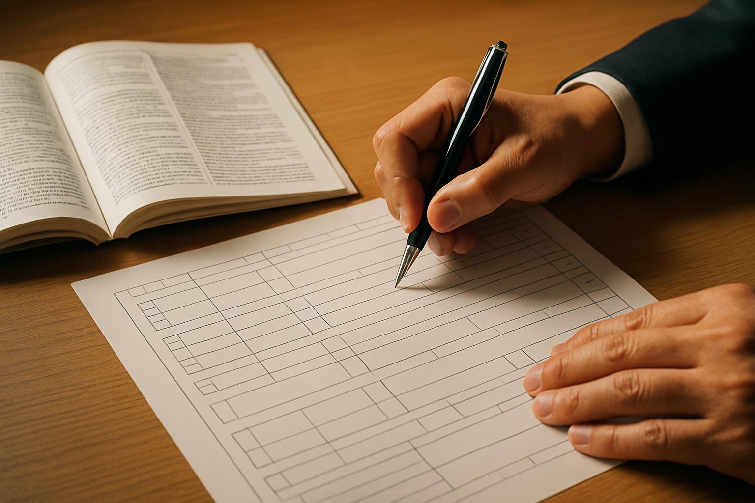 支援計画書の記載欄に記入する様子