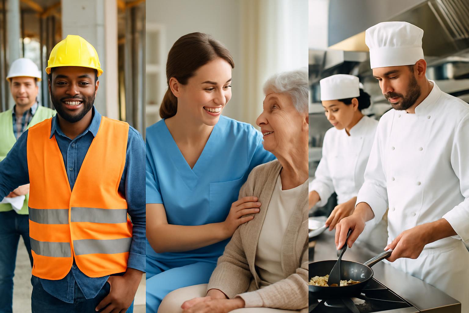 建設・介護・外食など複数分野のイメージ