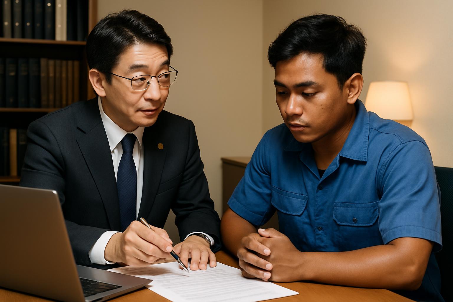 転籍手続きを支援する行政書士と外国人労働者