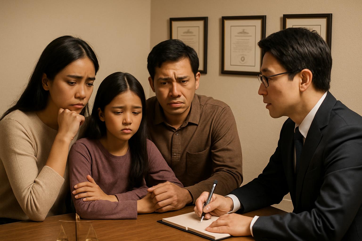 法律相談を受ける外国人家族と弁護士