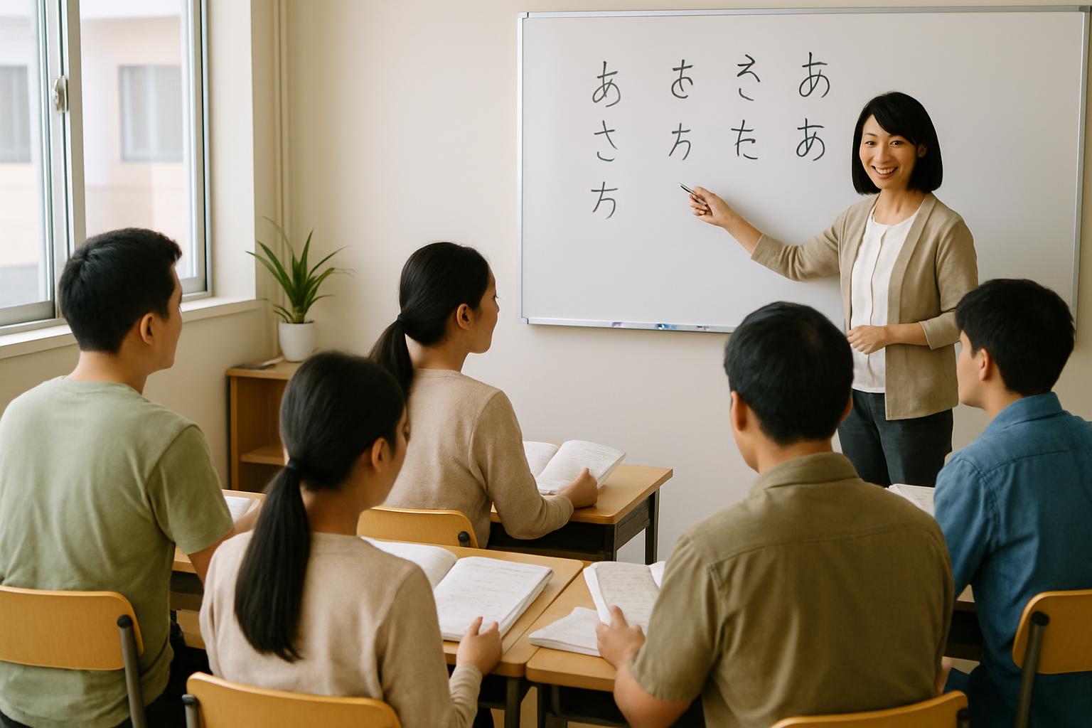 外国人育成就労労働者が日本語を学ぶ研修風景