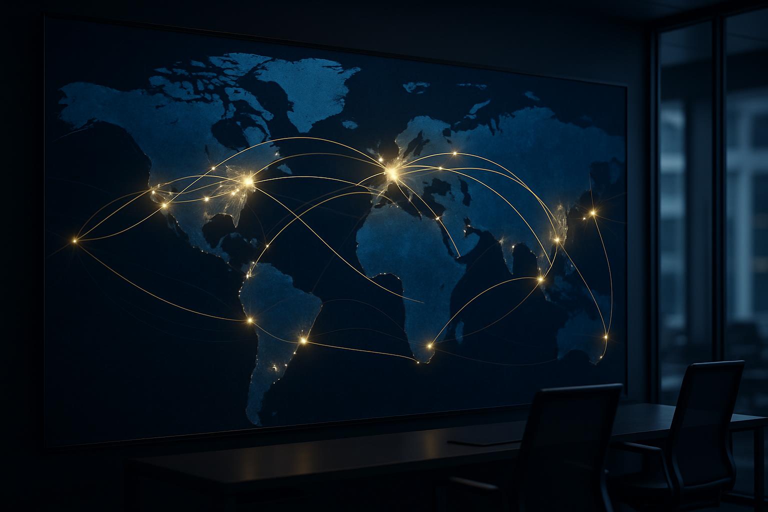 世界の主要都市をつなぐデジタルネットワークの世界地図