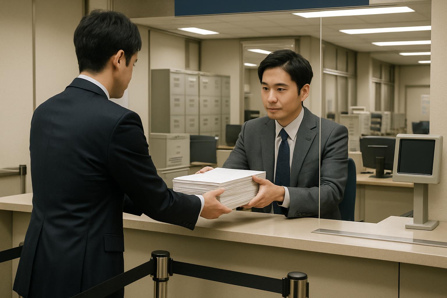 事前申請の書類を提出する様子