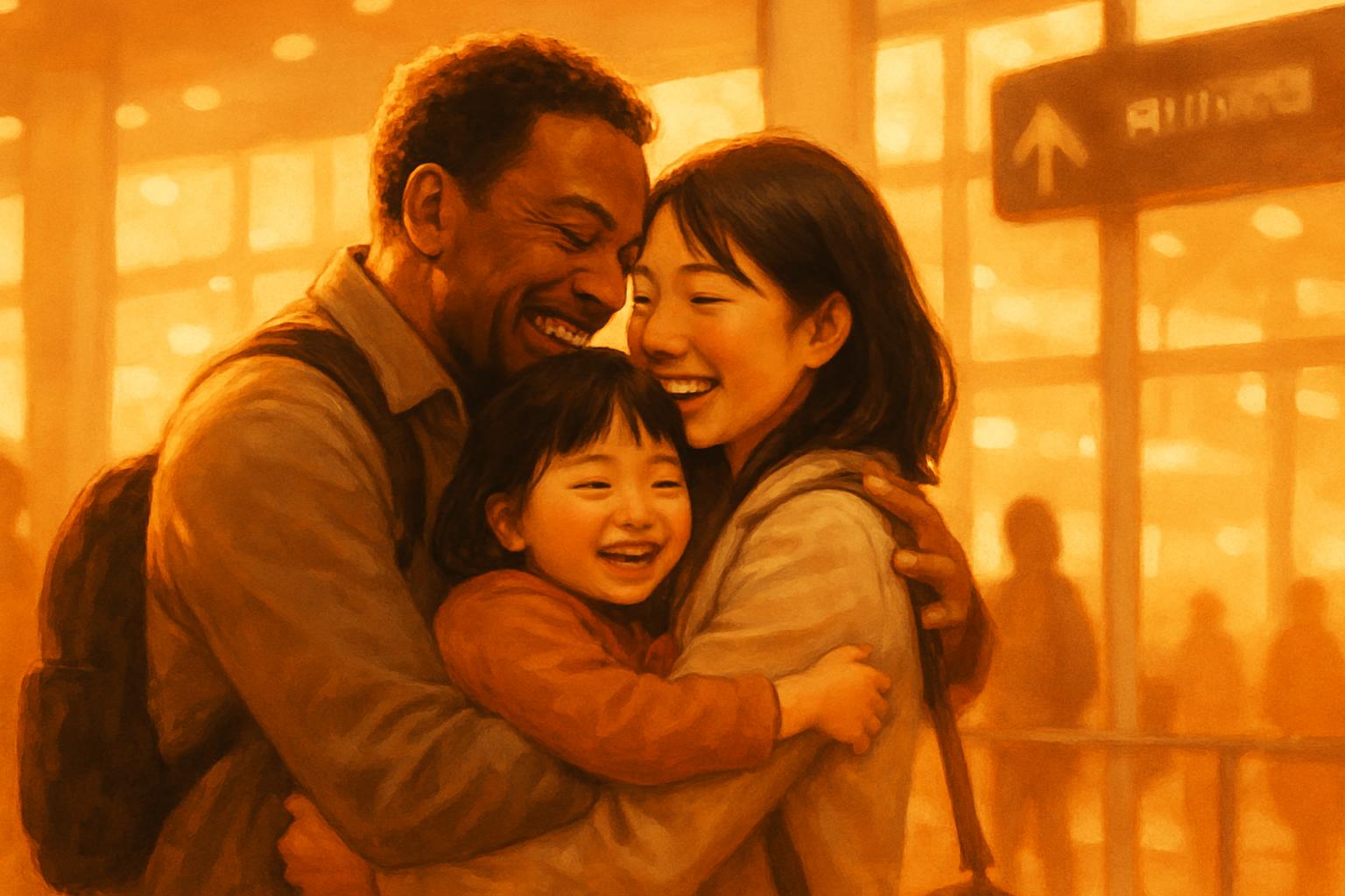 日本に呼び寄せた家族と生活する外国人技能者のイメージ