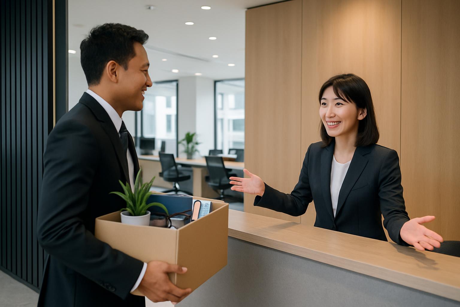 新しい会社に入社する外国人を迎える人事担当者