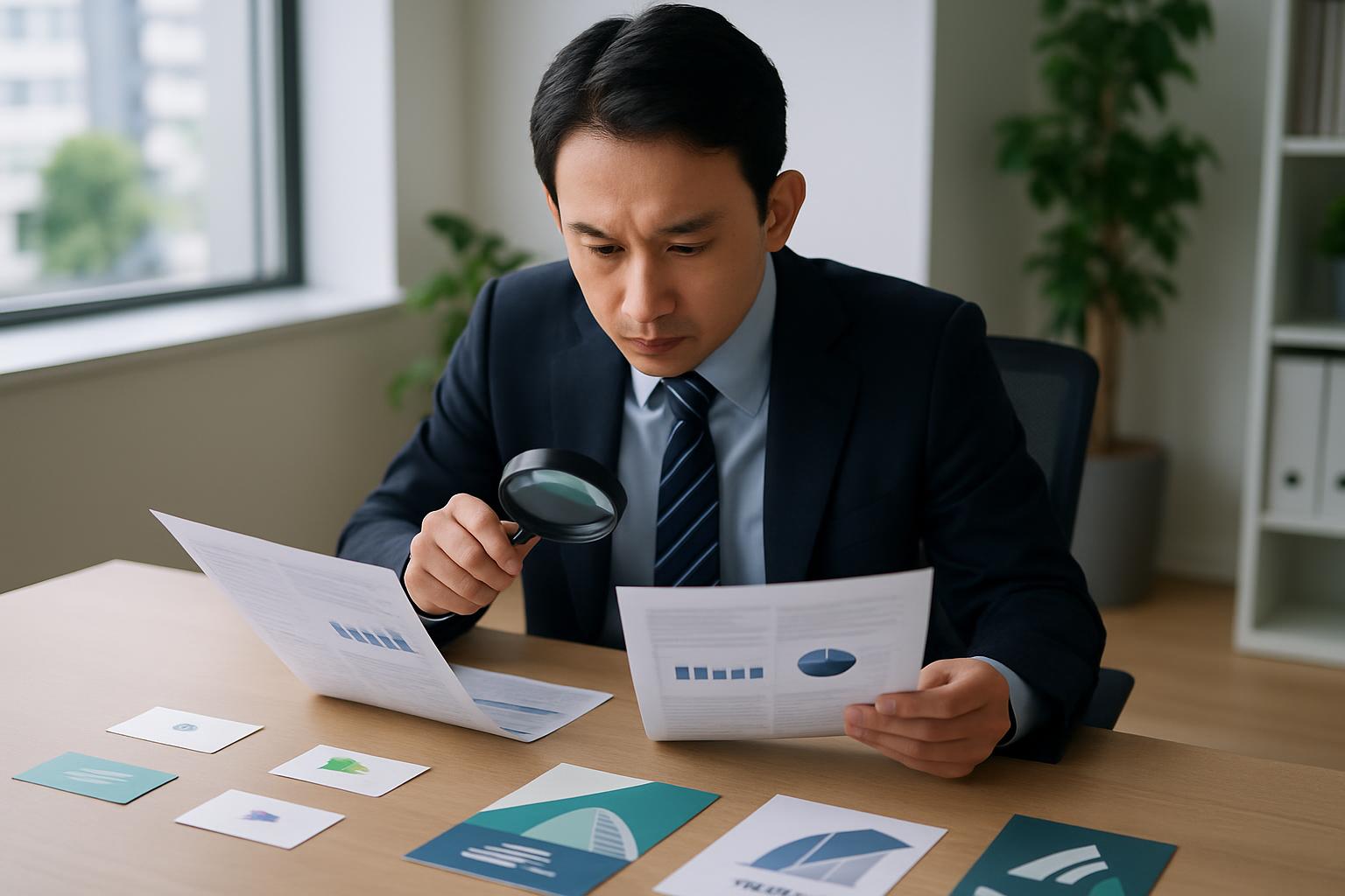 複数の見積書を比較検討する企業担当者