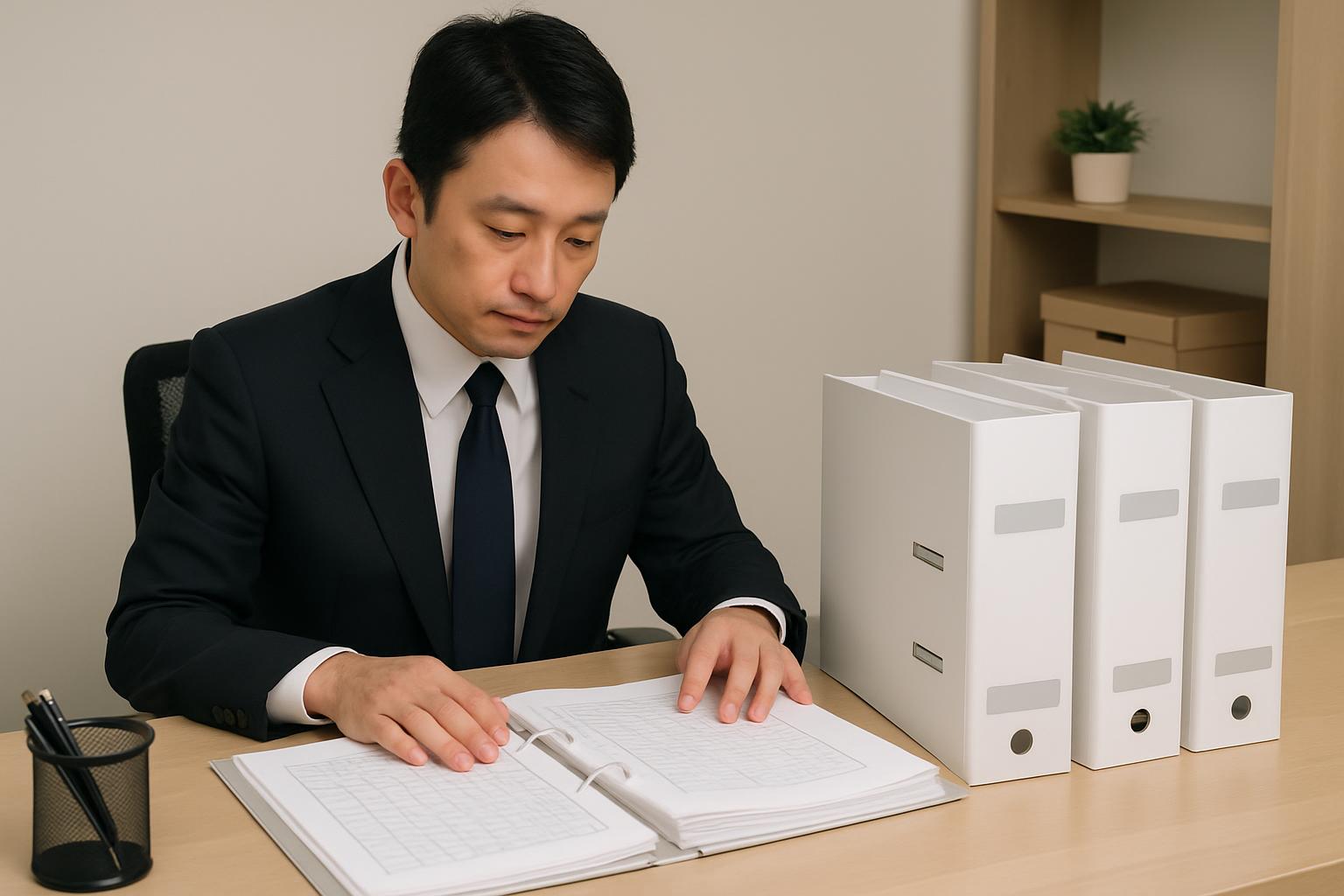 外国人雇用に関する書類を整理・保存している人事担当者のオフィスデスク