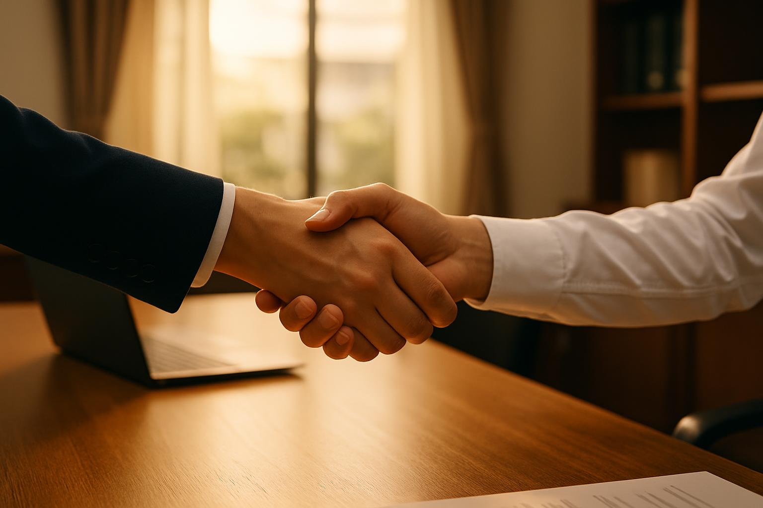 企業担当者が行政書士に届出書類を委託するシーン