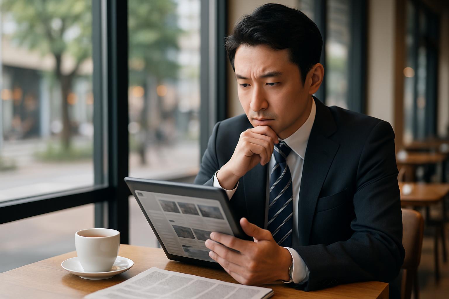 最新の法改正情報を確認するビジネスパーソン