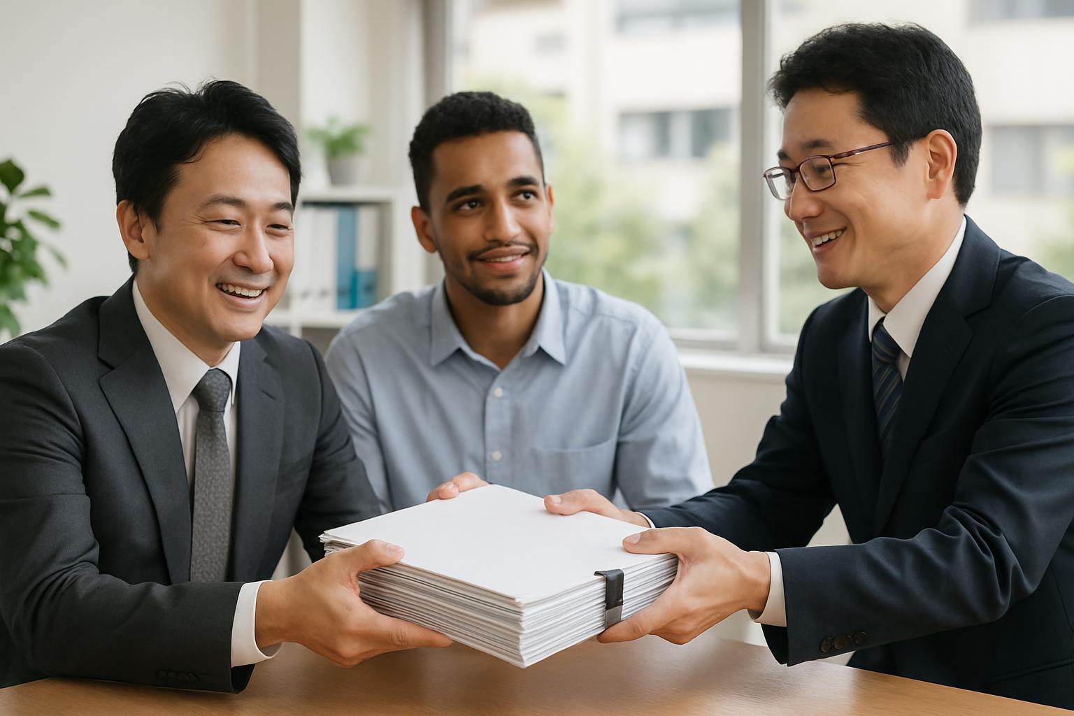 行政書士が再申請書類を依頼者に渡す場面