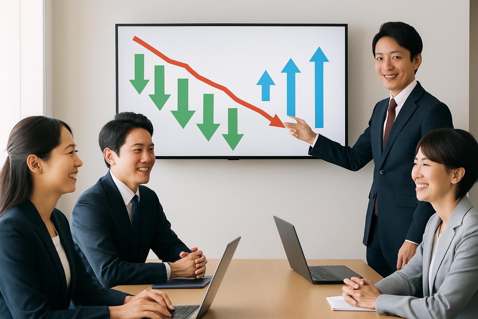 コスト削減の施策を検討するビジネスチーム