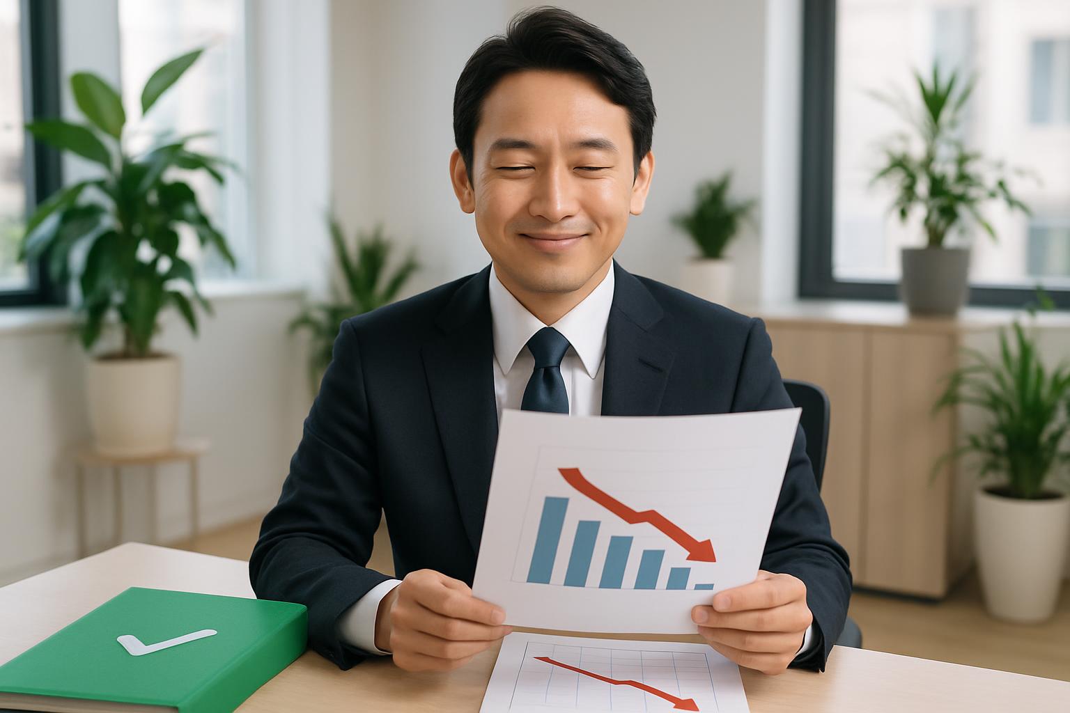 コスト削減レポートを確認する人事担当者のイメージ