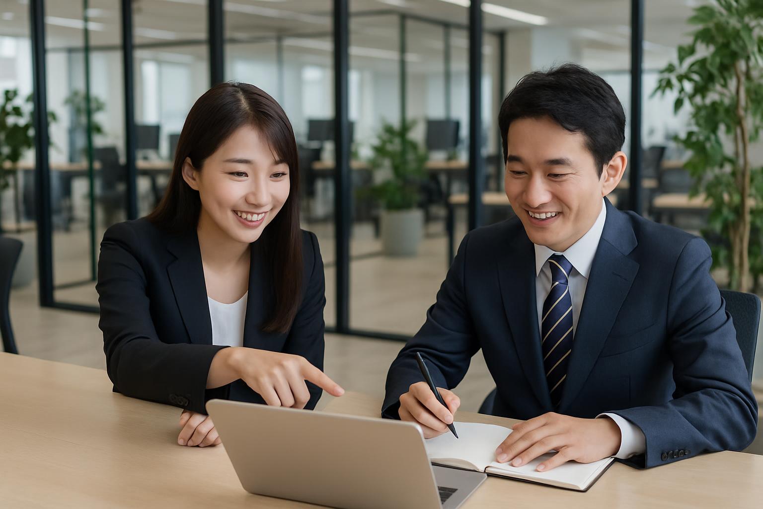 行政書士業務と登録支援機関業務のシナジーを示すオフィスシーン