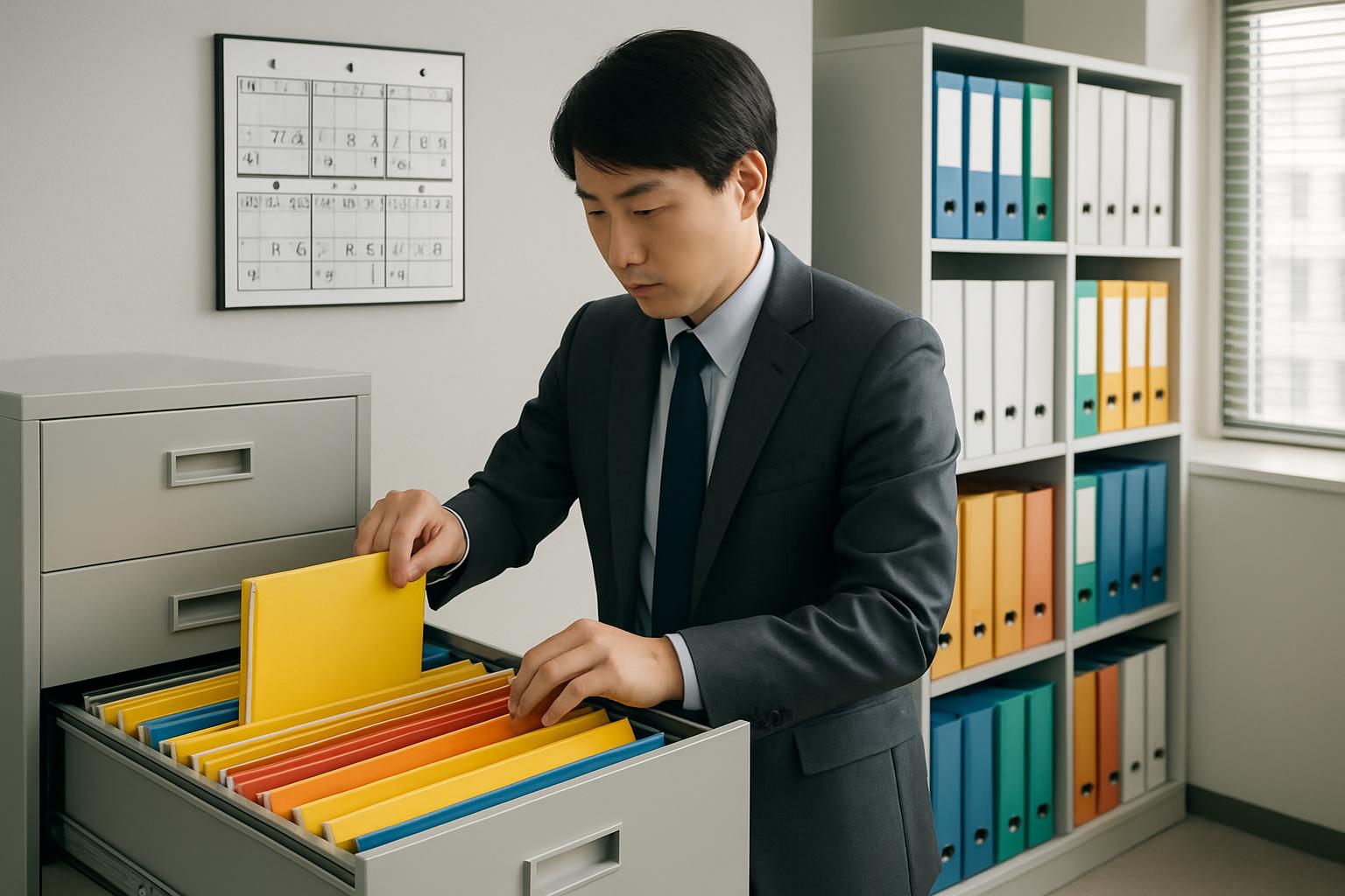 届出書類を整理する登録支援機関の担当者