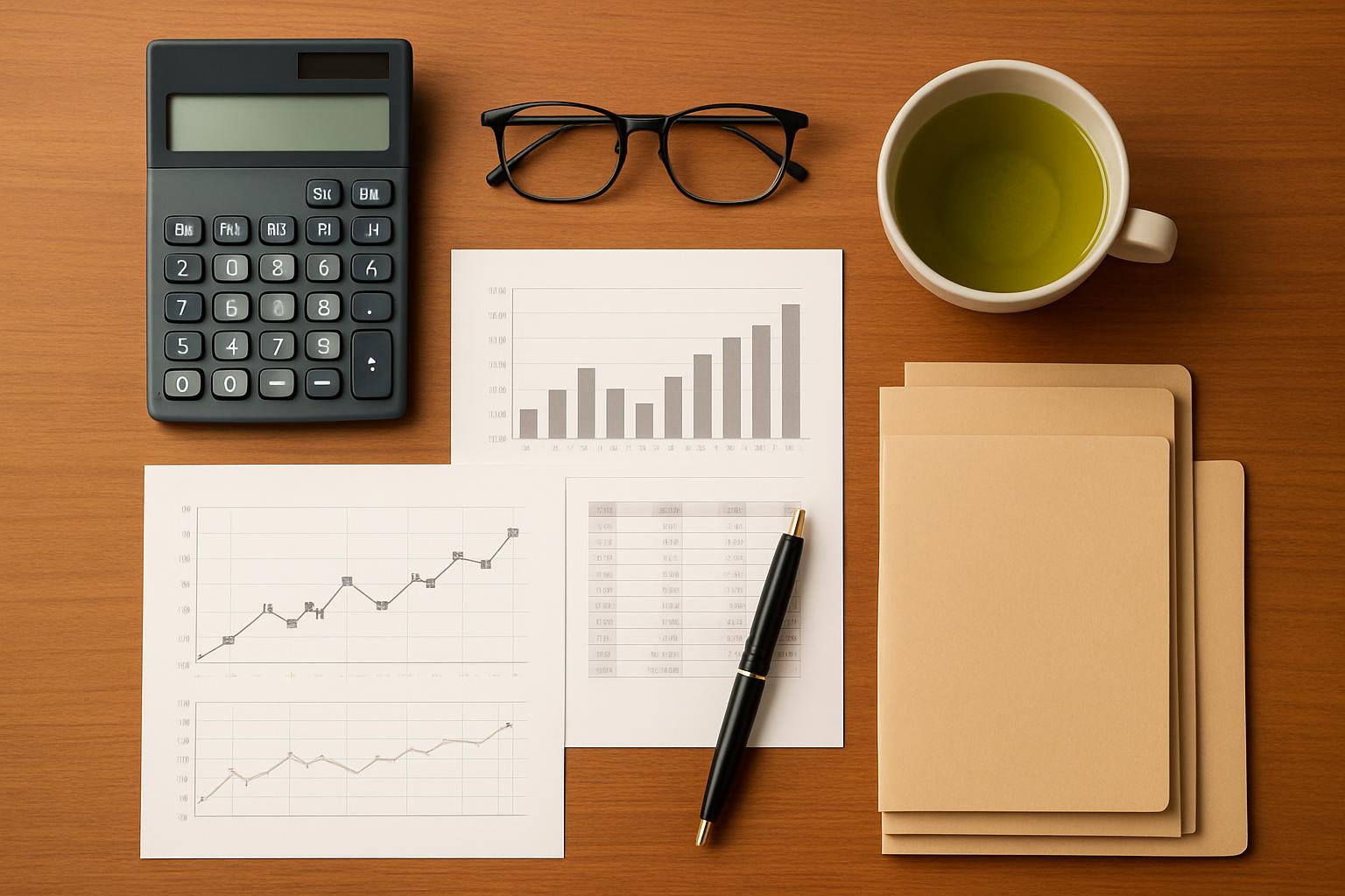 報酬計算と事業計画を検討する行政書士のデスク