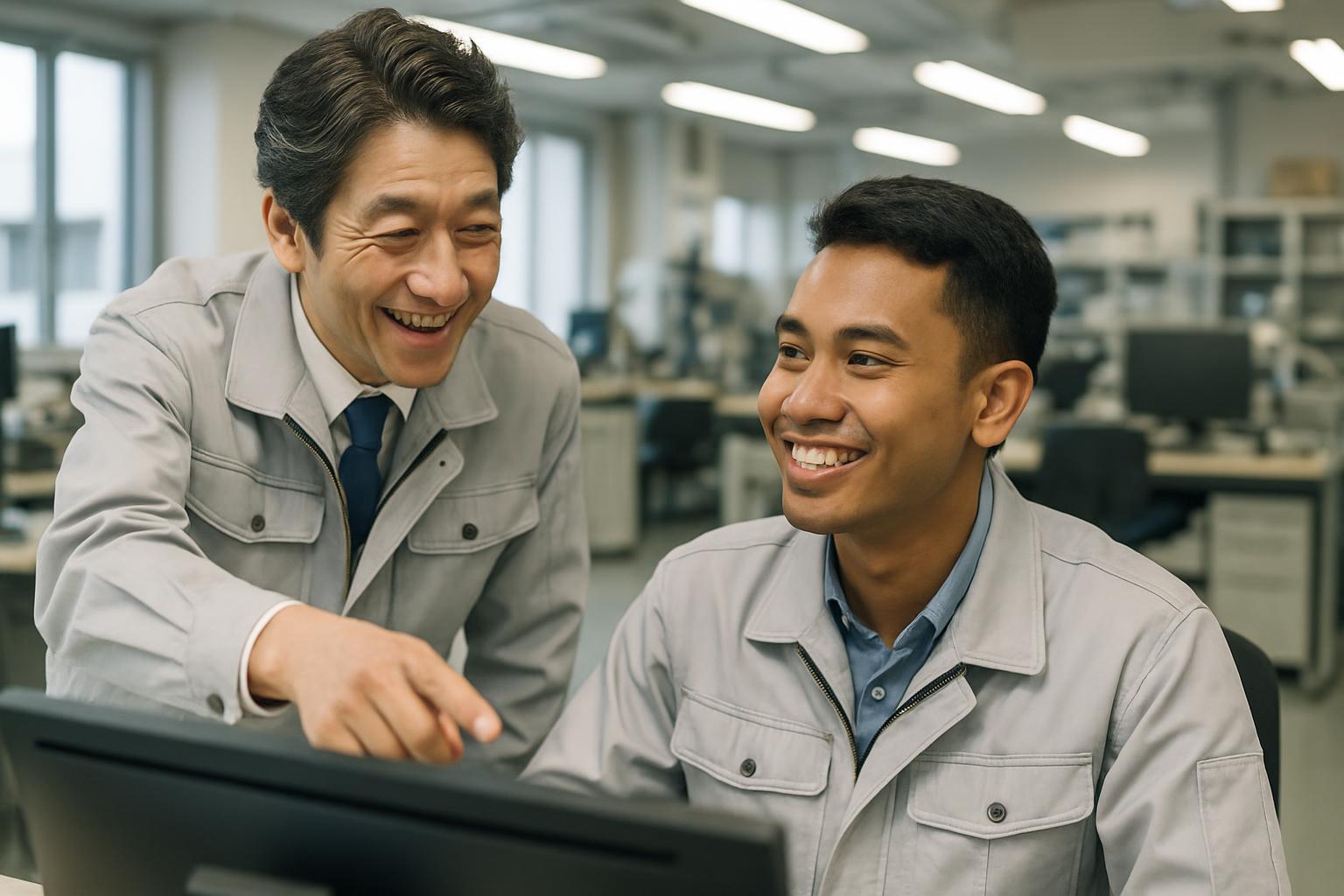 育成就労外国人への職場でのメンタリングの様子