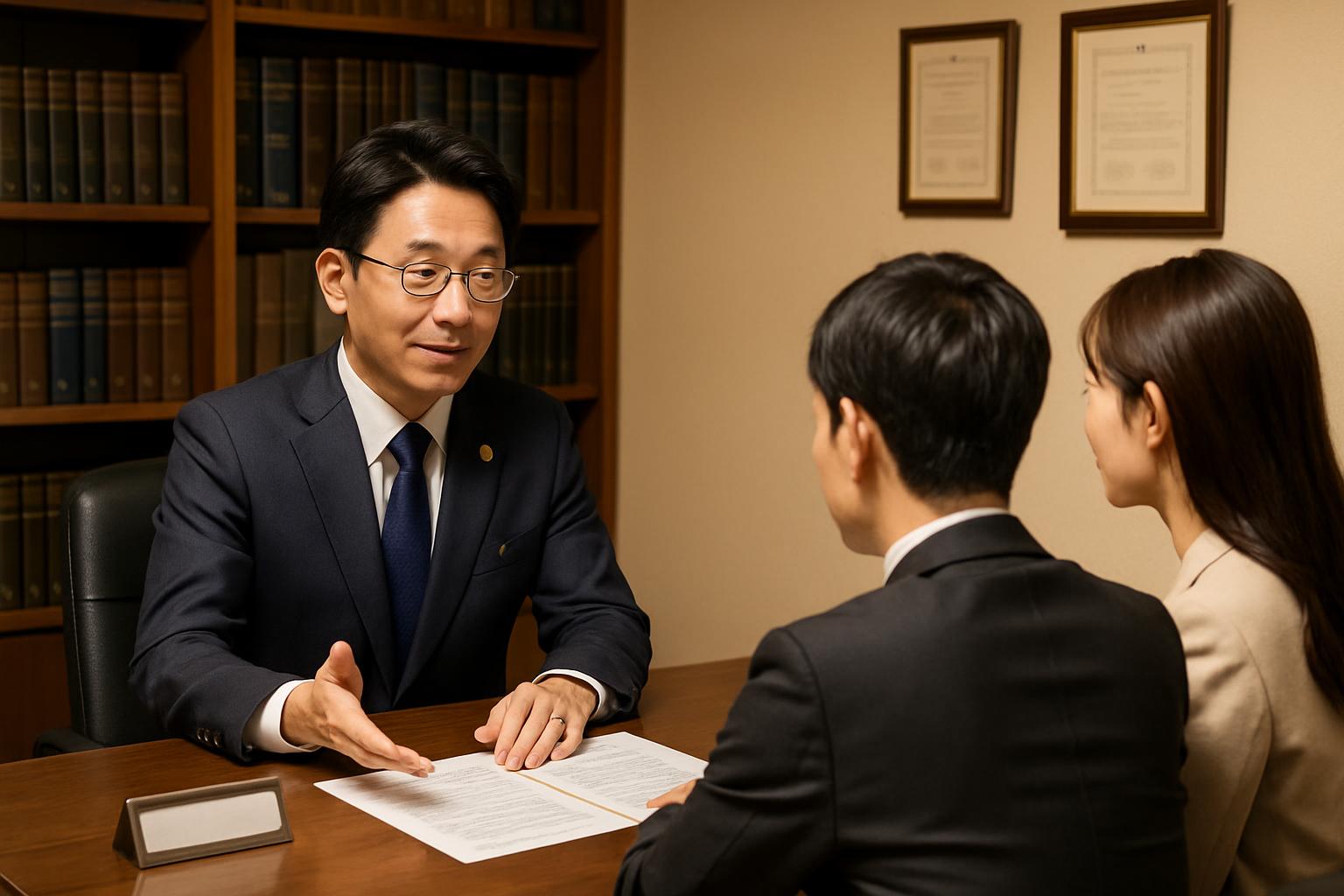 行政書士が監理団体に許可申請のコンサルティングを行う様子