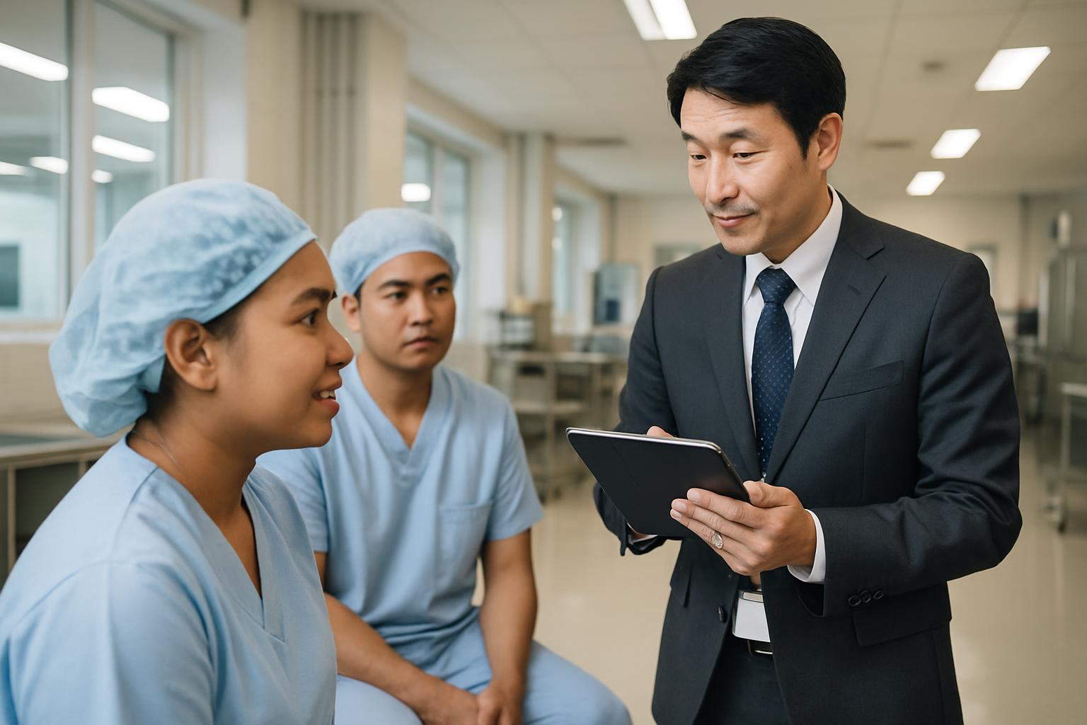 監理支援機関の担当者が受入企業で実地監査を行う様子