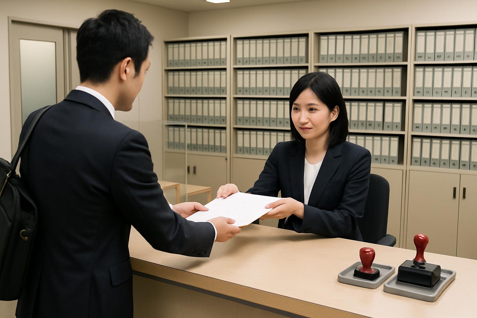 入管での届出手続きと必要書類のイメージ