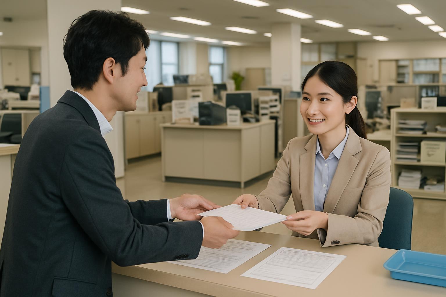 助成金の申請書類を提出する企業経営者