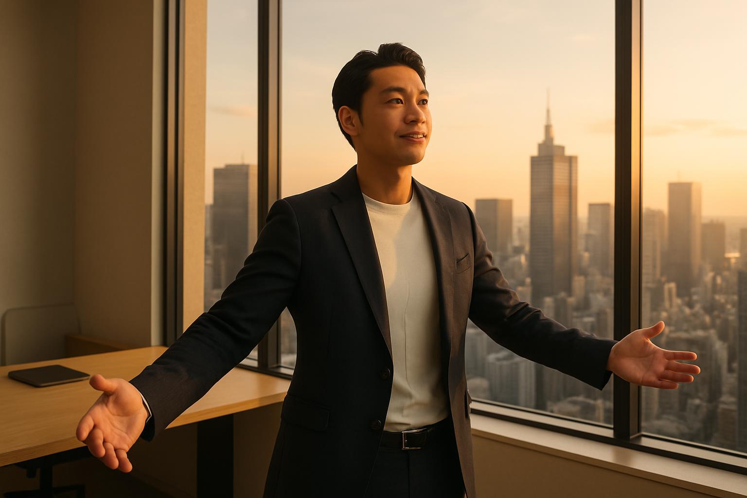 登録支援機関を経営する行政書士が未来のビジネス拡大を見据えるシーン