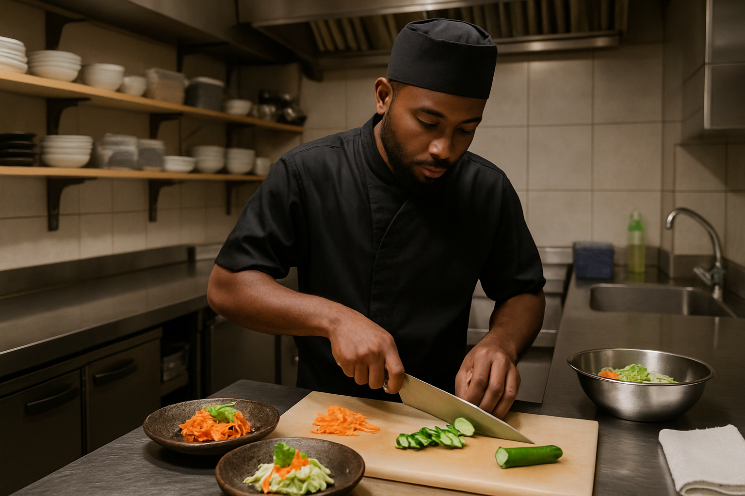 日本の飲食店厨房での調理補助業務のイメージ