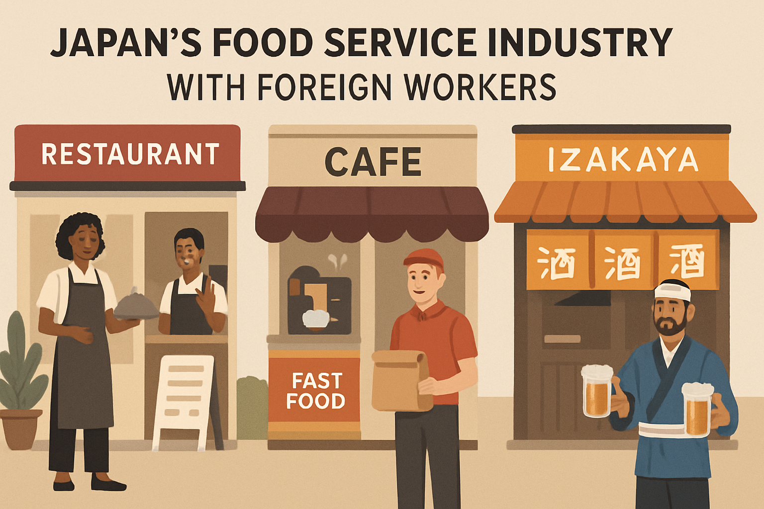 日本の飲食店で働く外国人スタッフのイメージ