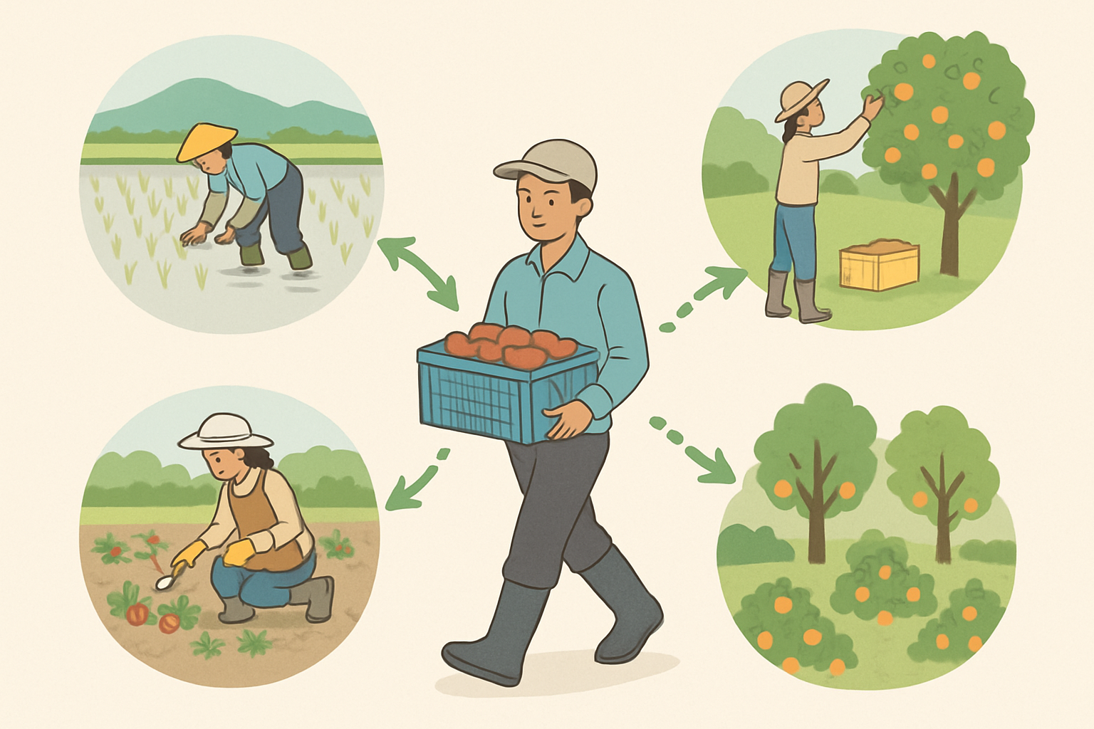 農業の派遣形態・労働者シェアリングのイメージ