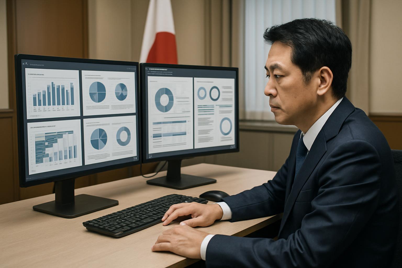 デジタルダッシュボードでコンプライアンスデータを確認する担当者