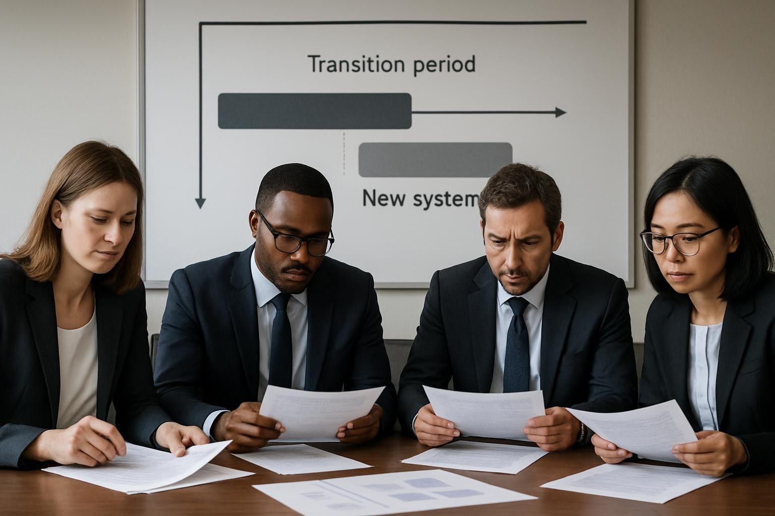 技能実習制度と育成就労制度の経過措置・移行期間を説明する場面