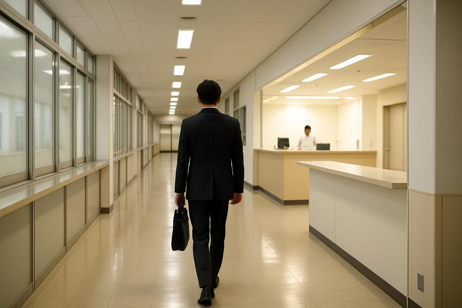 市区町村窓口に協力確認書を提出しに向かう企業担当者