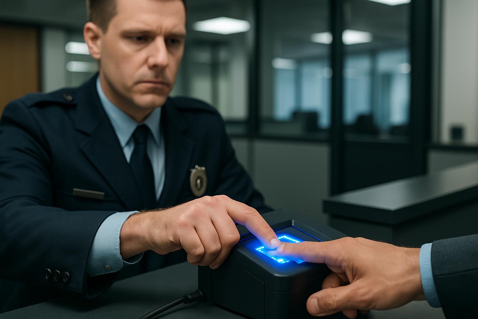 生体認証スキャナーに指紋を読み取らせる外国人