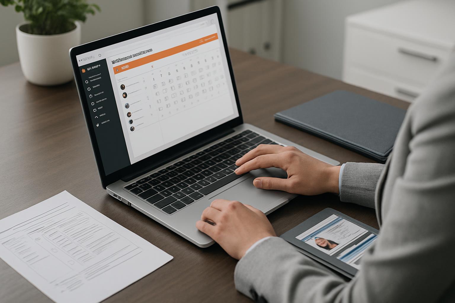 人事担当者が勤怠管理システムをPCで設定している様子
