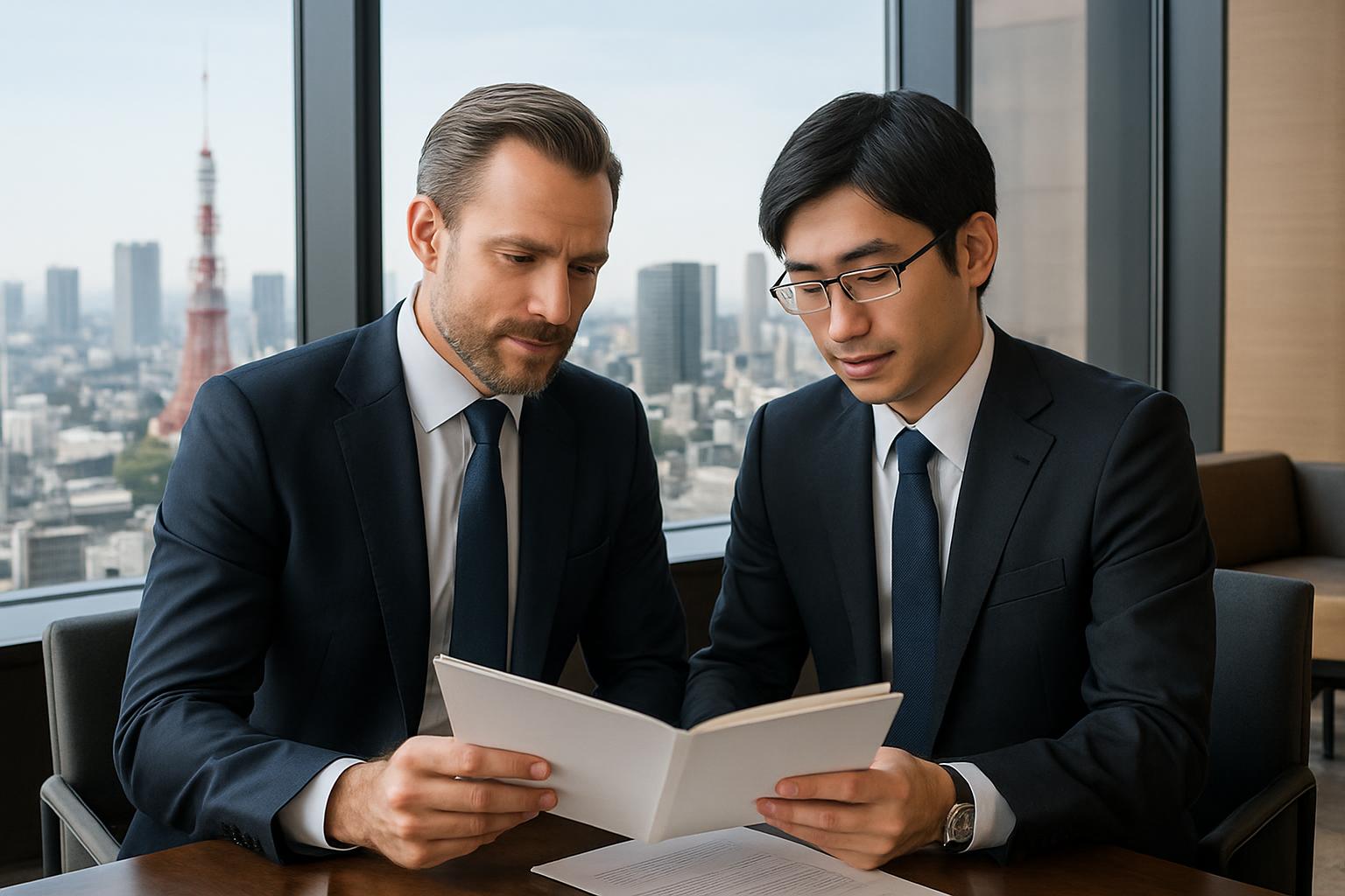 J-Skipの高収入外国人材が日本の法律専門家と相談している場面