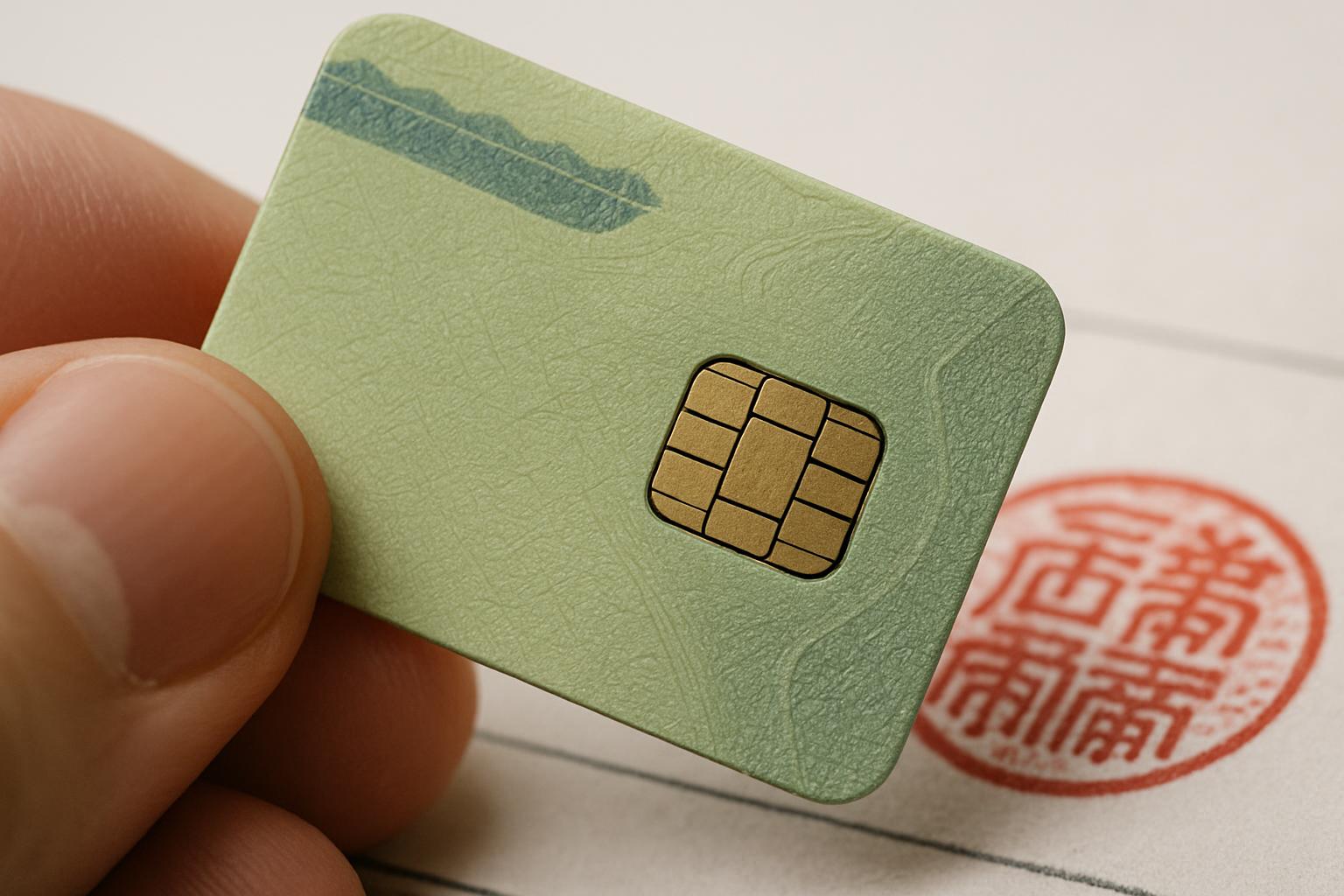 定住者在留カードを手に持ったクローズアップマクロショット