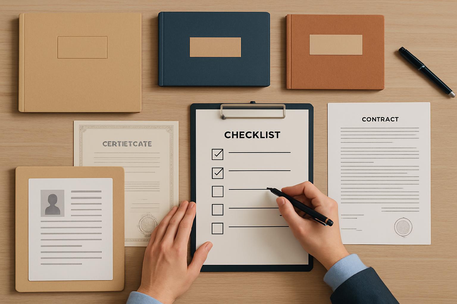 在留資格申請に必要な書類を体系的に整理して準備している人事担当者