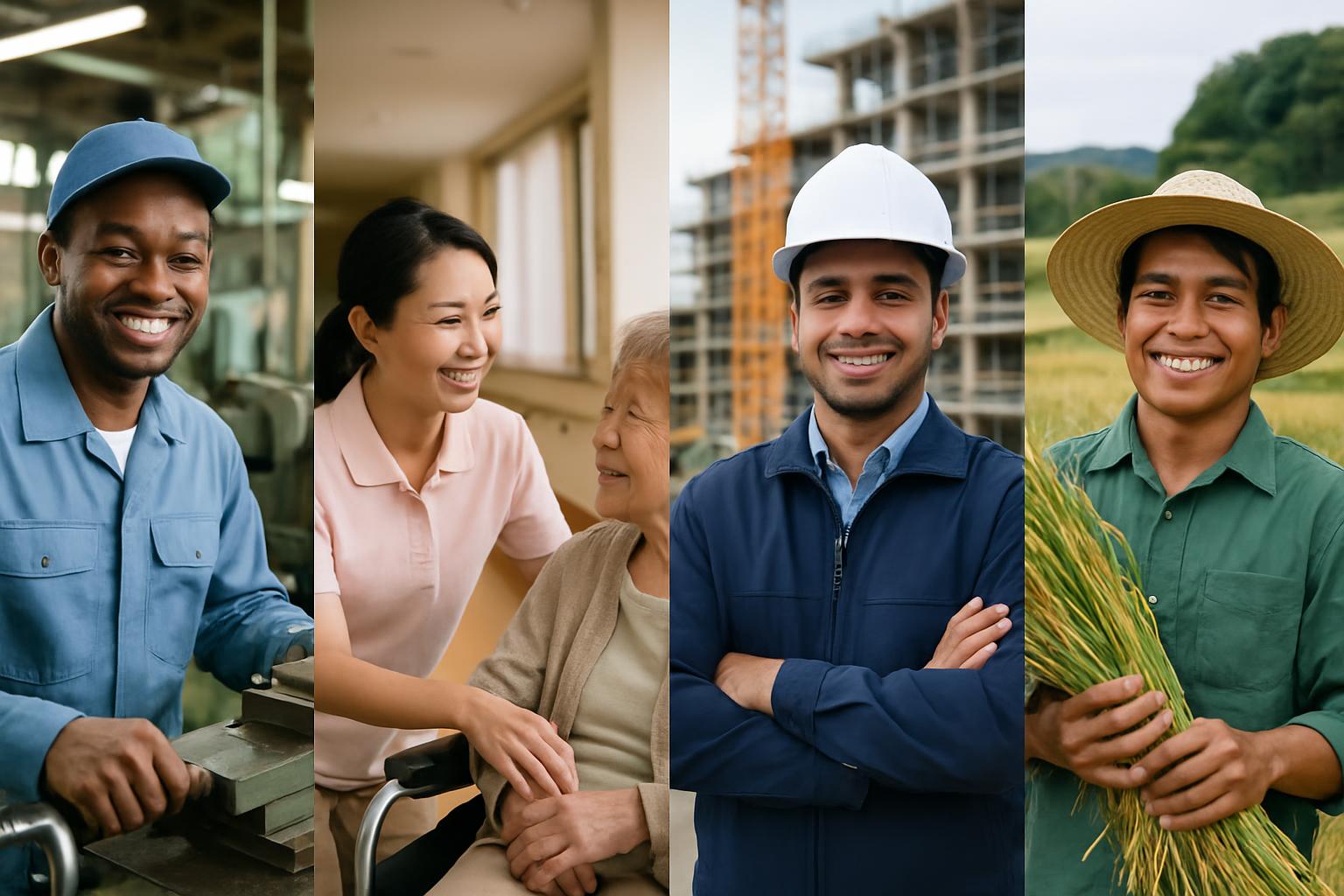 製造・介護・建設・農業など特定技能の各分野で働く外国人労働者の場面